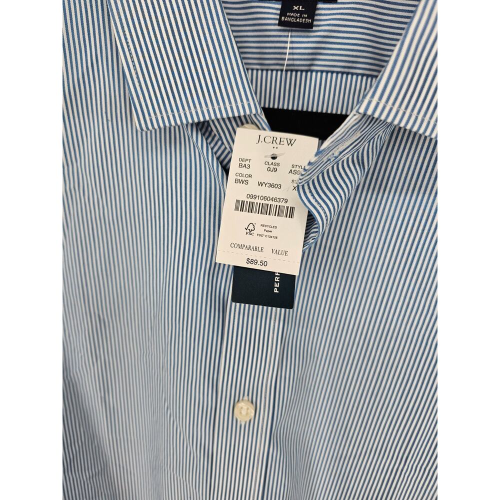 J Crew Performance Men Sz XL Logn Sleeve Button Up Dress Shirt Slim Fit Blue NEW - Picture 2 of 4